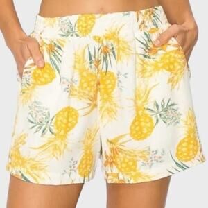Linen Blend Smocked Waistband Shorts L Pineapple Print A.N.A. High Waist Short